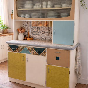 Vintage Küchenanrichte restauriert – farbenfrohes Unikat mit Stauraum