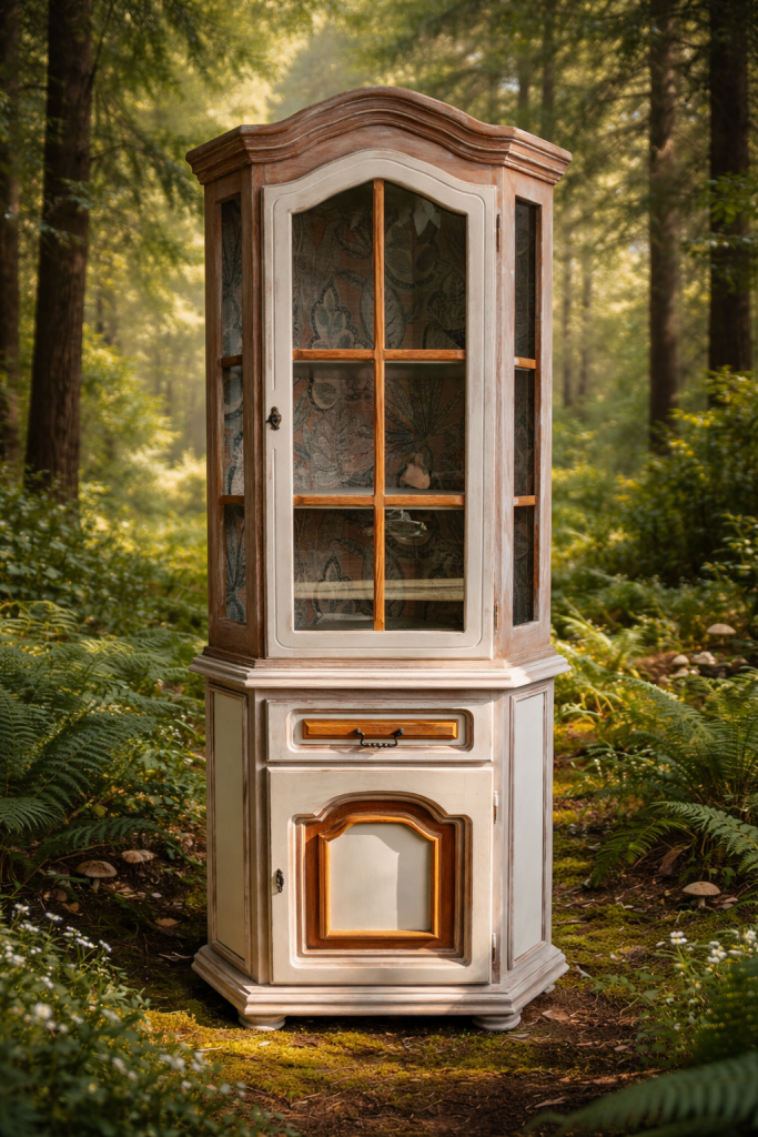 Vintage Eckvitrine aus Holz - stilvolles Interior-Unikat